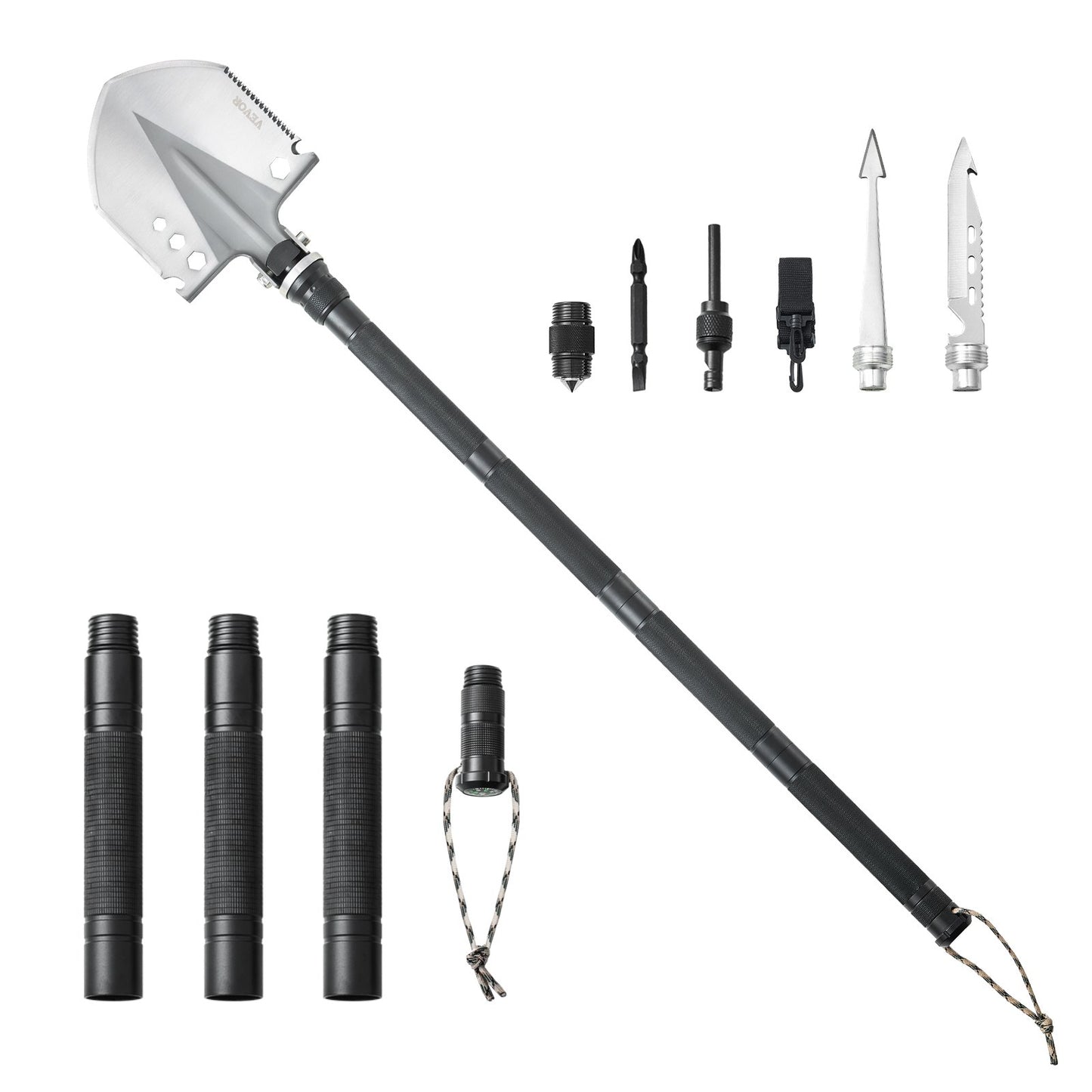 Survival Shovel, 13 in 1 Camping Shovel Folding Multitool, Military Grade Portable Compact Tactical Shovel, Multifunction for Off-Roading, Camping, Hiking, Outdoor, Survivalist and Emergency