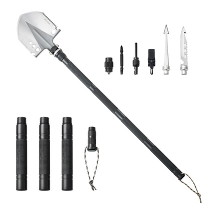 Survival Shovel, 13 in 1 Camping Shovel Folding Multitool, Military Grade Portable Compact Tactical Shovel, Multifunction for Off-Roading, Camping, Hiking, Outdoor, Survivalist and Emergency