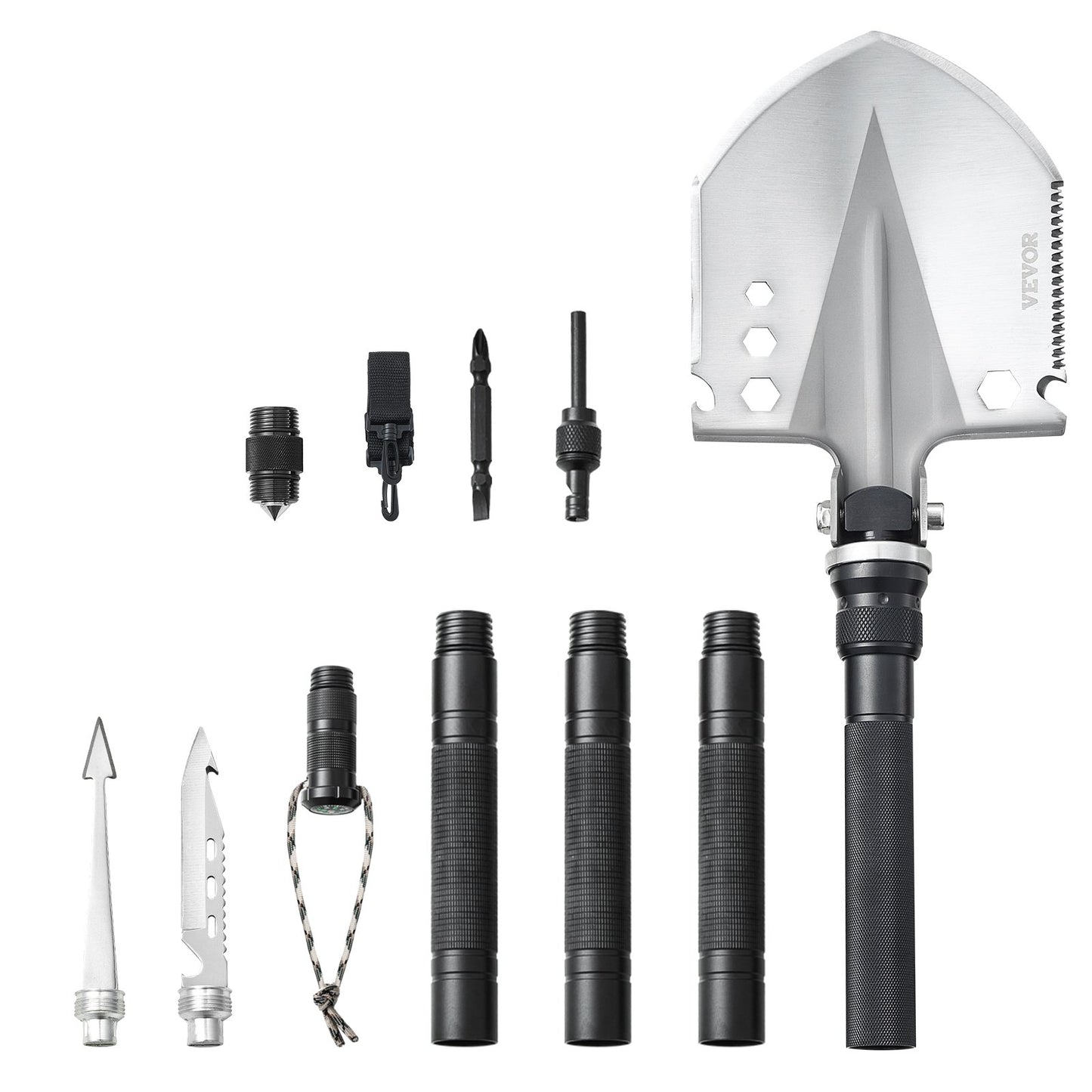 Survival Shovel, 13 in 1 Camping Shovel Folding Multitool, Military Grade Portable Compact Tactical Shovel, Multifunction for Off-Roading, Camping, Hiking, Outdoor, Survivalist and Emergency