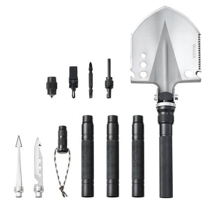 Survival Shovel, 13 in 1 Camping Shovel Folding Multitool, Military Grade Portable Compact Tactical Shovel, Multifunction for Off-Roading, Camping, Hiking, Outdoor, Survivalist and Emergency