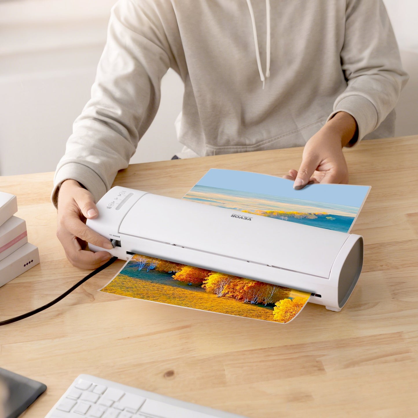 Laminator Machine, Cold and Hot Laminator for Max A3 Paper Size, 1 min Quick Warm Thermal Laminator, 3-5 mil Thickness, Ideal for Home, Office, Business, or School Supplies, White + Grey