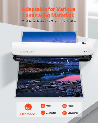 Laminator Machine, Thermal Laminator for Max A3 Paper Size, 2-3 min Quick Warm Portable Laminator, 3-5 mil Thickness, Ideal for Home, Office, Business, or School Supplies, White + Black