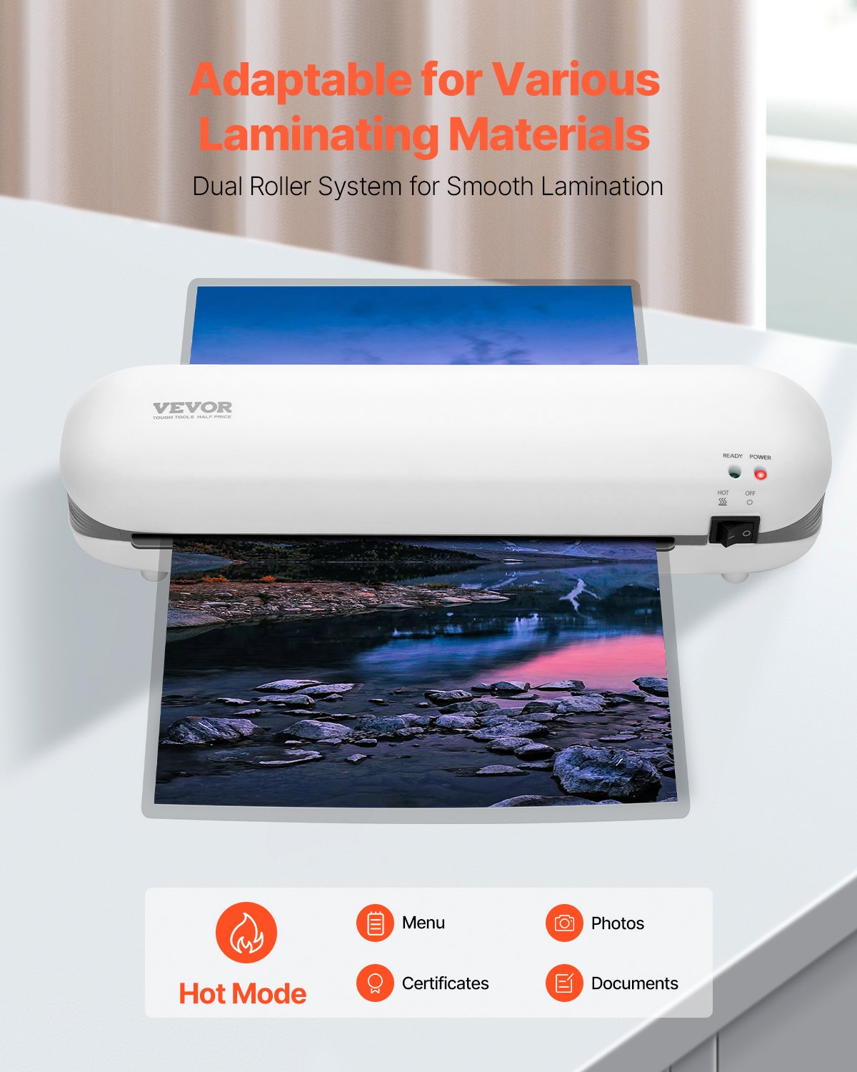 Laminator Machine, Thermal Laminator for Max A4 Paper Size, 3-4 min Quick Warm Portable Laminator, 3-5 mil Thickness, Ideal for Home, Office, Business, or School Supplies, White + Grey