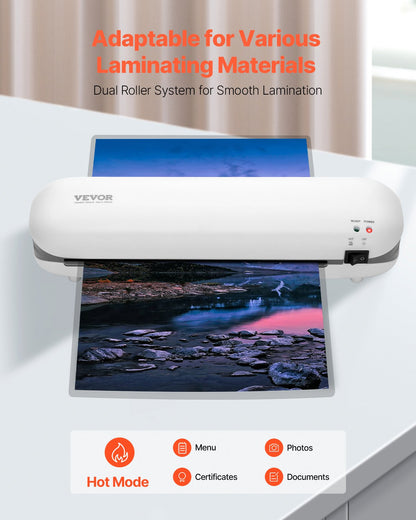 Laminator Machine, Thermal Laminator for Max A4 Paper Size, 3-4 min Quick Warm Portable Laminator, 3-5 mil Thickness, Ideal for Home, Office, Business, or School Supplies, White + Grey
