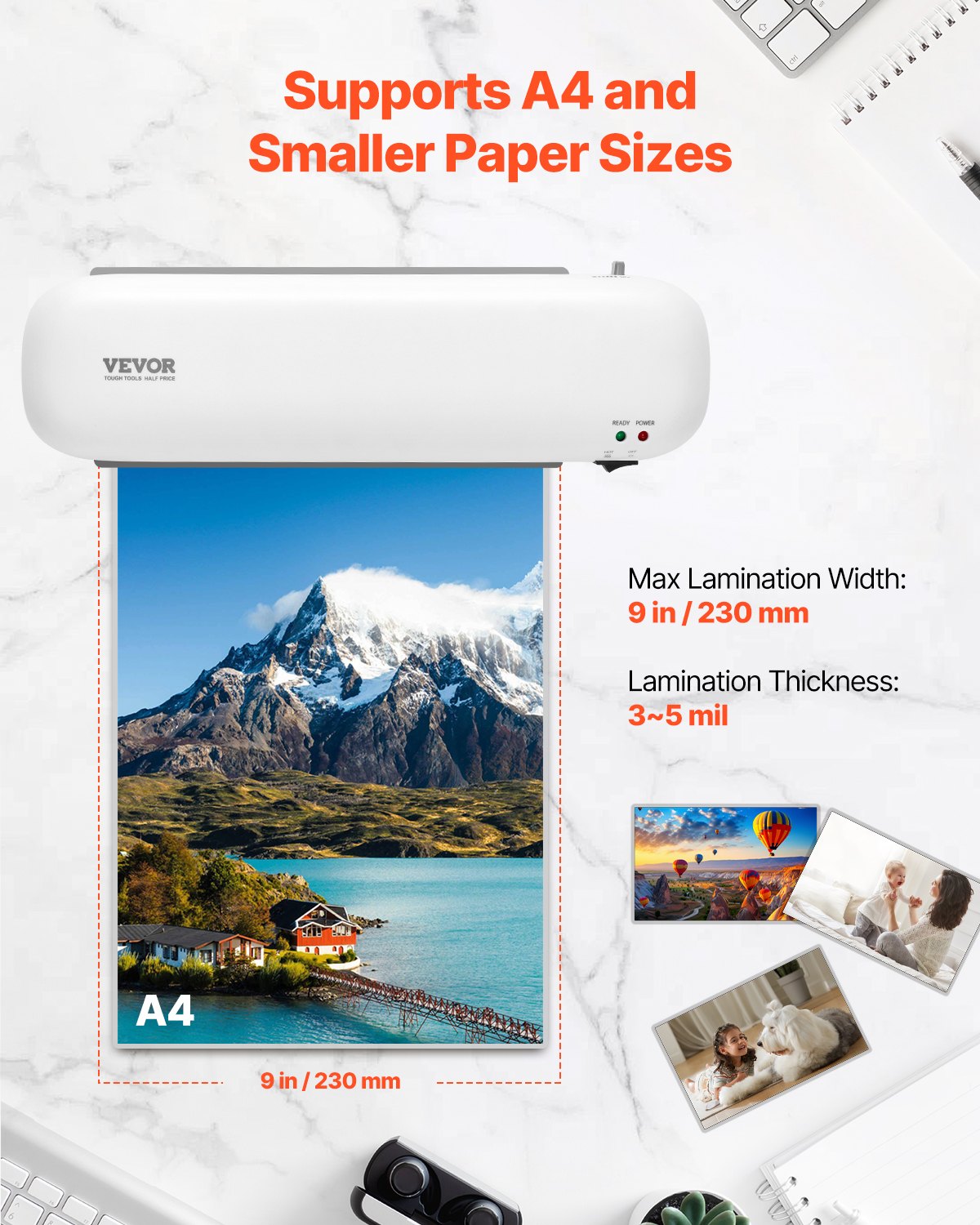 Laminator Machine, Thermal Laminator for Max A4 Paper Size, 3-4 min Quick Warm Portable Laminator, 3-5 mil Thickness, Ideal for Home, Office, Business, or School Supplies, White + Grey