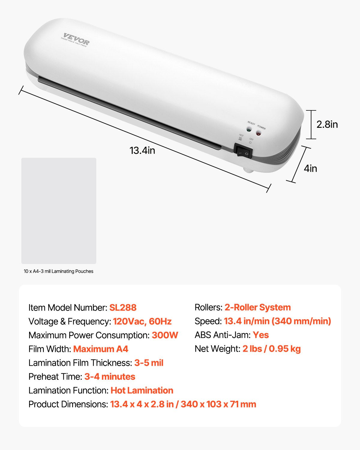 Laminator Machine, Thermal Laminator for Max A4 Paper Size, 3-4 min Quick Warm Portable Laminator, 3-5 mil Thickness, Ideal for Home, Office, Business, or School Supplies, White + Grey