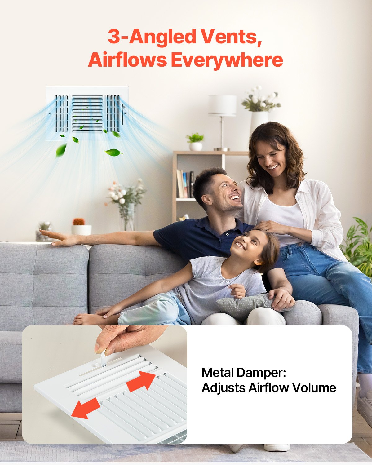 6 x 10 Inch Floor Registers, 6-Pack Floor Vents, HVAC 3-Direction Iron Vent Grilles for Home/Office Wall & Ceiling, Rustproof Anti-Peeling Air Vents Deflector Adjustable with Metal Damper, White