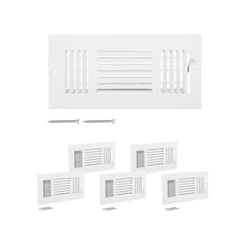 4 x 10 Inch Floor Registers, 6-Pack Floor Vents, HVAC 3-Direction Iron Vent Grilles for Home/Office Wall & Ceiling, Rustproof Anti-Peeling Air Vents Deflector Adjustable with Metal Damper, White