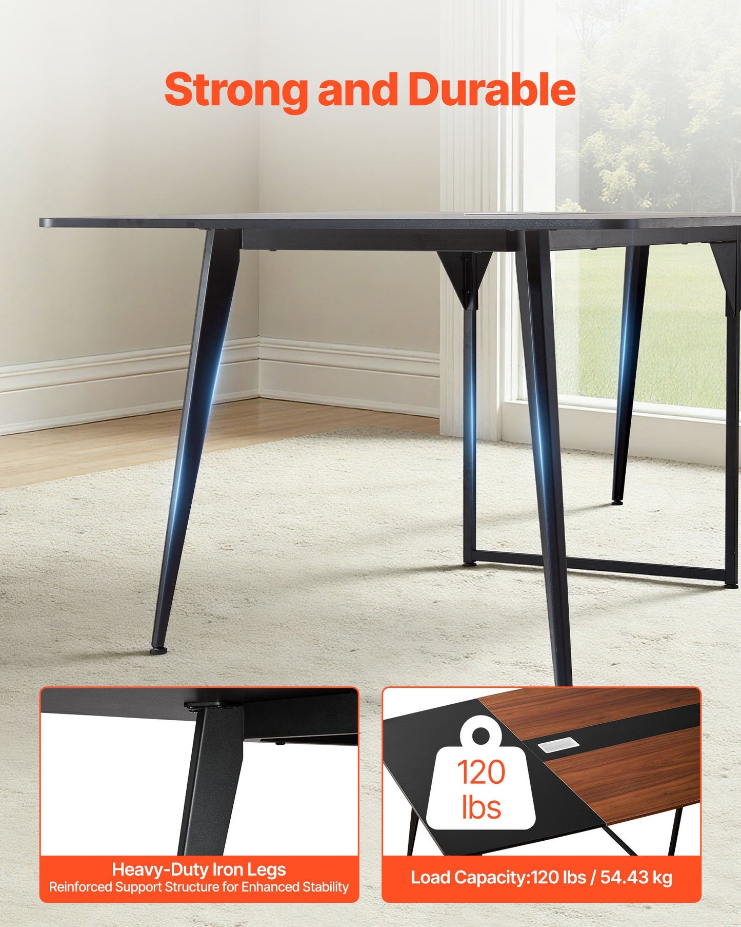 Conference Table, 8 ft Boat Shaped Office Meeting Table for 10 Person, Modern Large Boat Meeting Desk with Metal Legs, Ideal for Office, Boardroom, Conference Room, Easy Assembly, Black & Brown