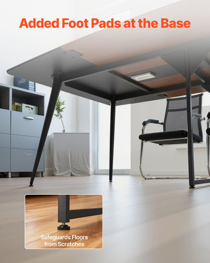 Conference Table, 8 ft Boat Shaped Office Meeting Table for 10 Person, Modern Large Boat Meeting Desk with Metal Legs, Ideal for Office, Boardroom, Conference Room, Easy Assembly, Black & Brown