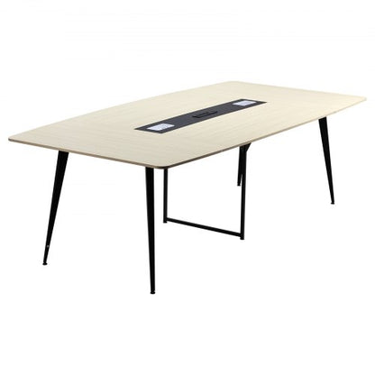 Conference Table, 8 ft Boat Shaped Office Meeting Table with Charge Station for 10 Person, Modern Boat Seminar Meeting Desk with Metal Legs for Office, Boardroom, Conference Room, Easy Assembly