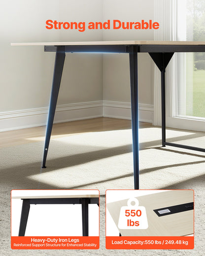 Conference Table, 8 ft Boat Shaped Office Meeting Table with Charge Station for 10 Person, Modern Boat Seminar Meeting Desk with Metal Legs for Office, Boardroom, Conference Room, Easy Assembly