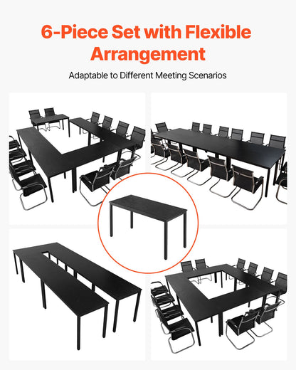 Conference Table, Set of 6, 4.5 ft Office Meeting Table for 16 Person, Flexible Combination Desk Set, Modern Rectangle Meeting Desk with Metal Legs for Office, Conference Room, Easy Assembly