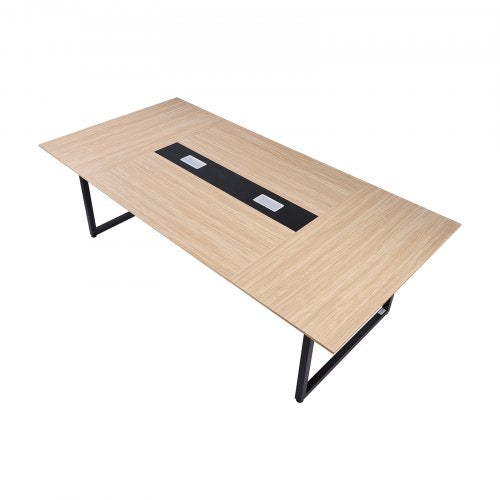 Conference Table, 8 ft Office Meeting Table for 10 Person, Modern Rectangle Seminar Desk with Metal Legs, Large Meeting Desk Ideal for Office, Boardroom, Conference Room, Easy Assembly, Brown