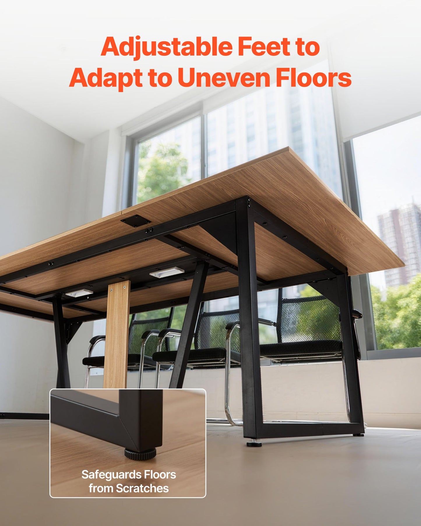 Conference Table, 8 ft Office Meeting Table for 10 Person, Modern Rectangle Seminar Desk with Metal Legs, Large Meeting Desk Ideal for Office, Boardroom, Conference Room, Easy Assembly, Brown