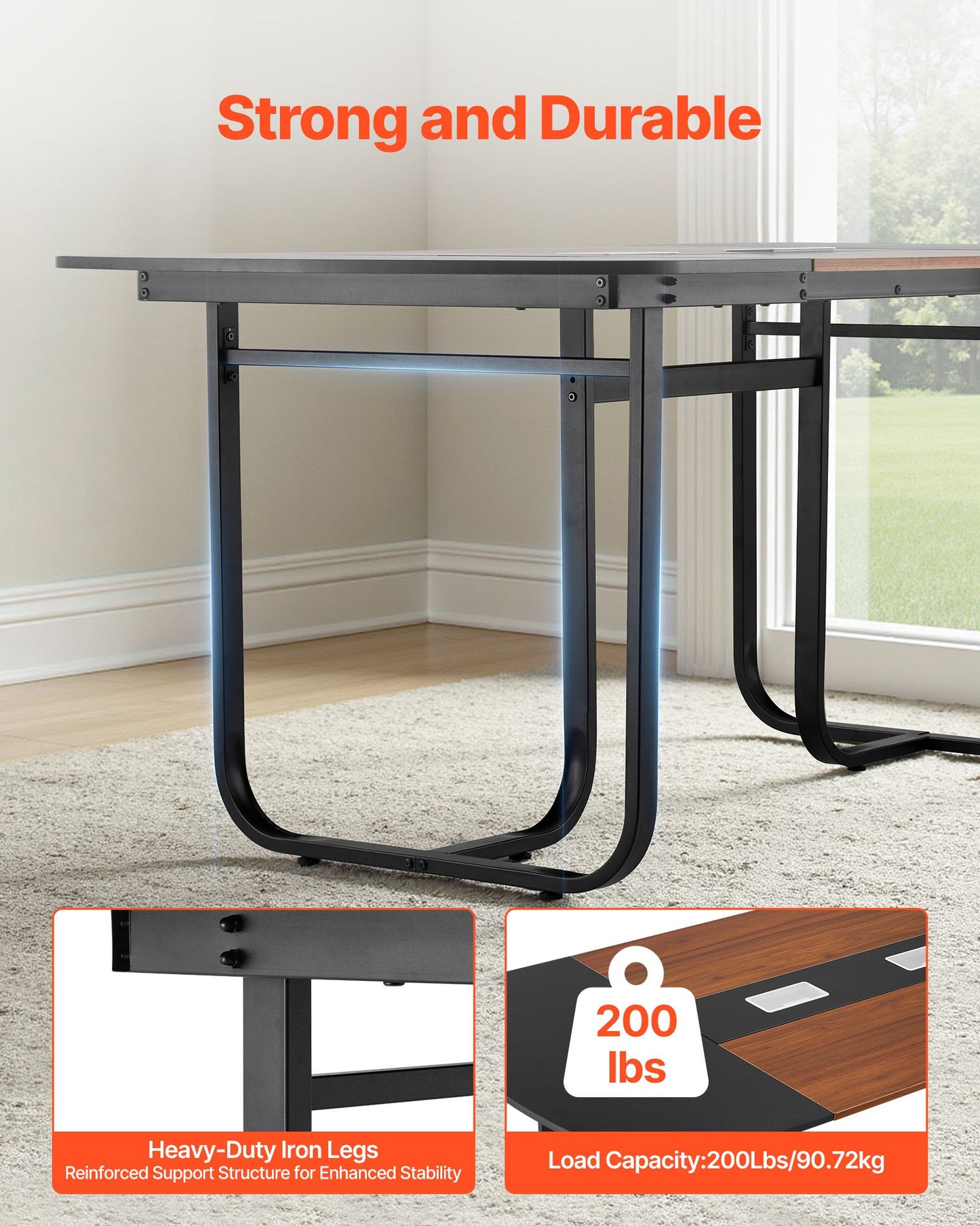 Conference Table, 6 ft Oval Office Meeting Table for 6-8 Person, Modern Seminar Desk with Metal Legs, Large Meeting Desk for Office, Boardroom, Conference Room, Easy Assembly, Black & Brown