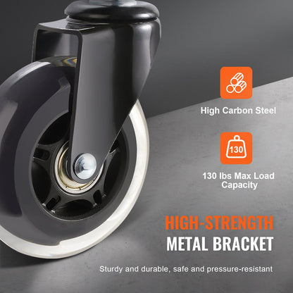 Office Chair Casters, Set of 5.3 Inch Casters Replace Hardwood Floors and Carpets, Heavy Duty Computer Gaming Casters with 130 lbs Load Capacity, Universal Fit for Most Chairs