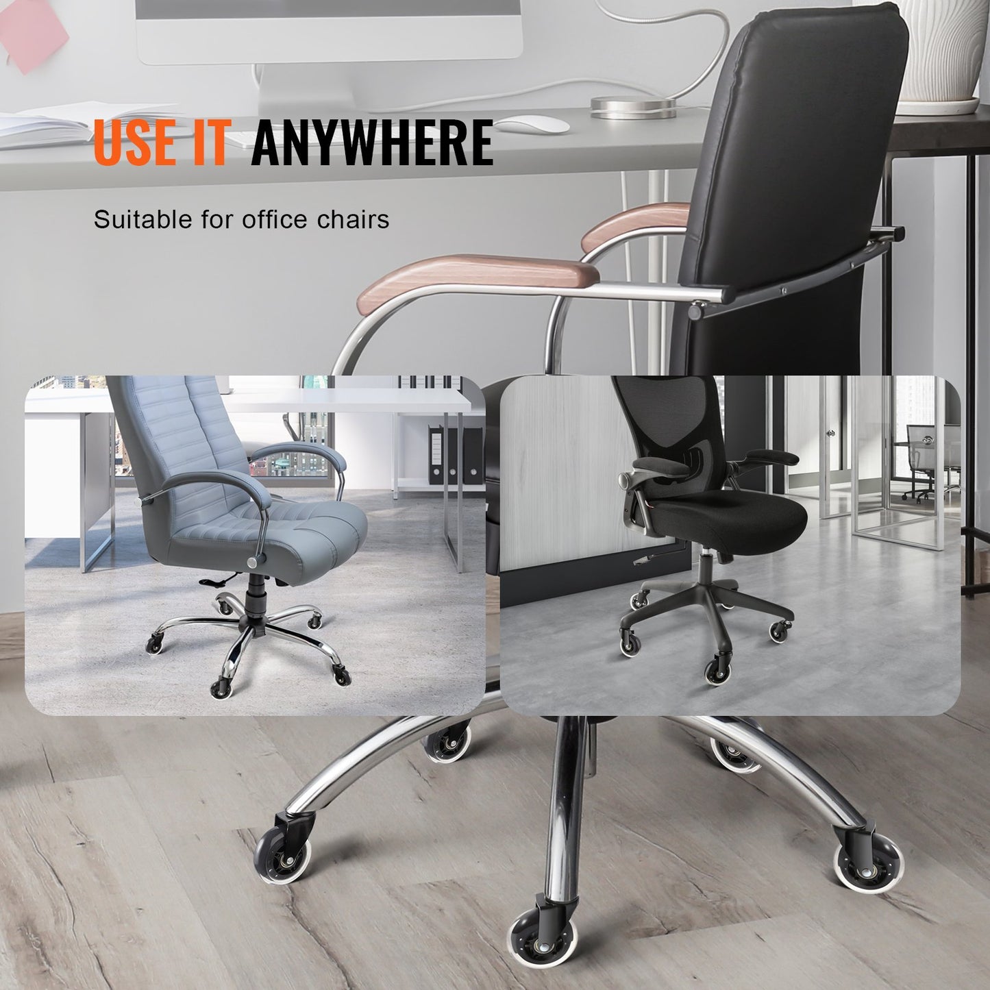 Office Chair Casters, Set of 5.3 Inch Casters Replace Hardwood Floors and Carpets, Heavy Duty Computer Gaming Casters with 130 lbs Load Capacity, Universal Fit for Most Chairs