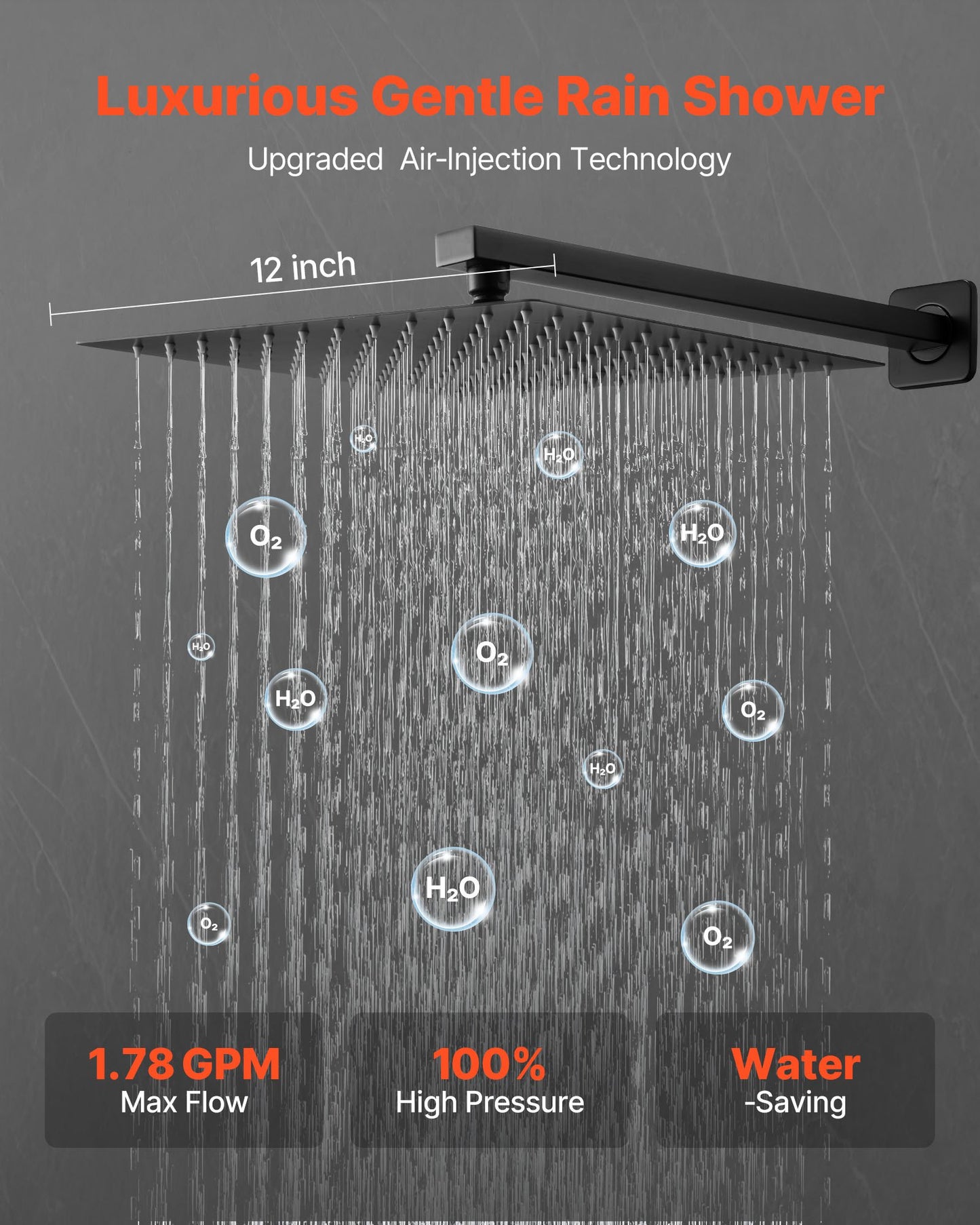 Shower Faucet Set, Rainfall Bathroom Shower System with 12-Inch Square Rain Shower Head and Handheld Spray, Wall Mounted Bath Fixtures with Brass Valve and Trim Kit, Matte Black