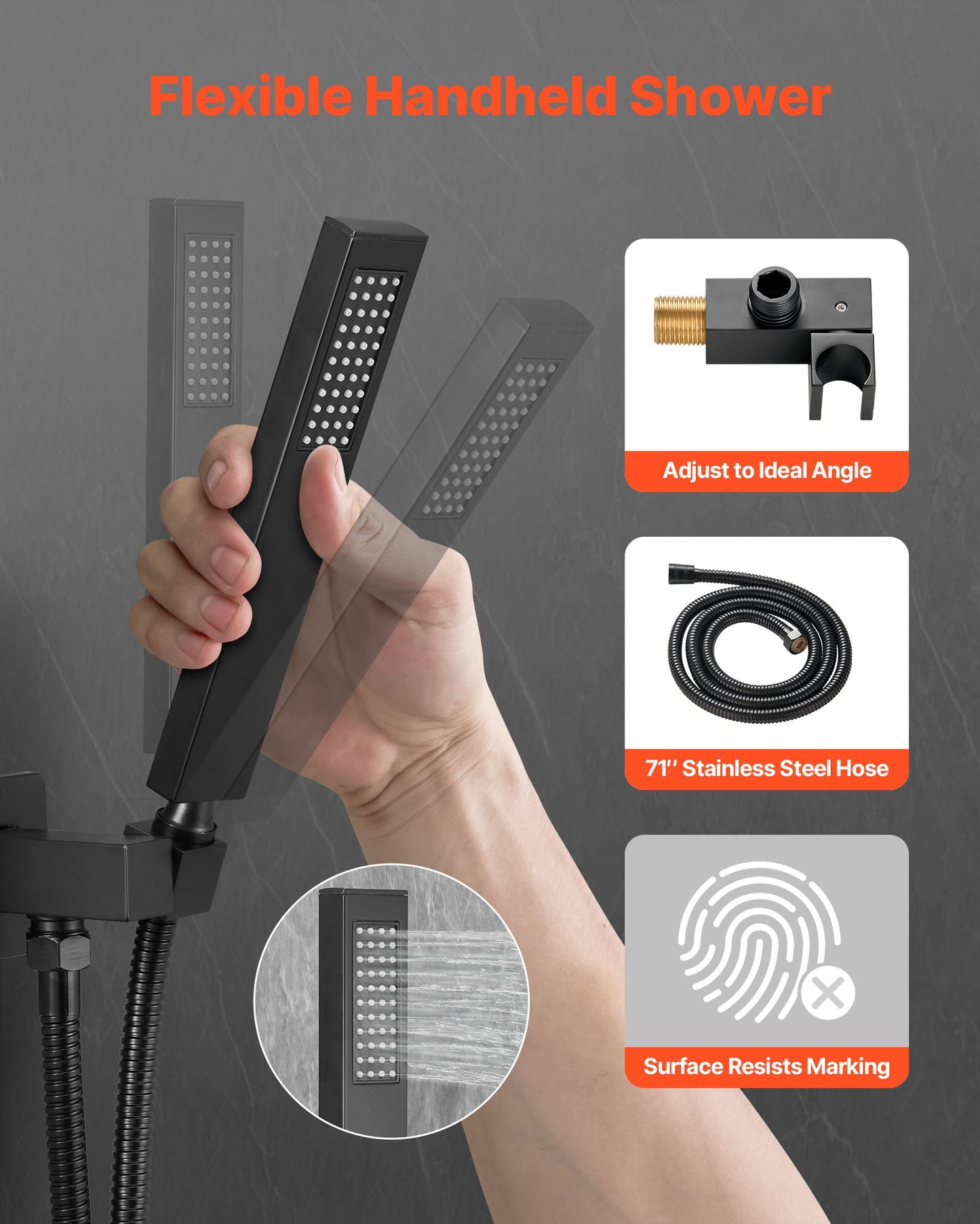 Shower Faucet Set, Rainfall Bathroom Shower System with 12-Inch Square Rain Shower Head and Handheld Spray, Wall Mounted Bath Fixtures with Brass Valve and Trim Kit, Matte Black