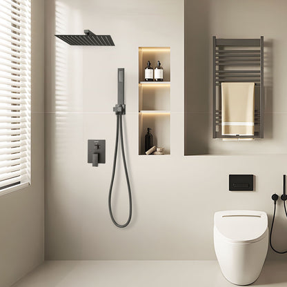 Shower Faucet Set, Rainfall Bathroom Shower System with 12-Inch Square Rain Shower Head and Handheld Spray, Wall Mounted Bath Fixtures with Brass Valve and Trim Kit, Matte Black