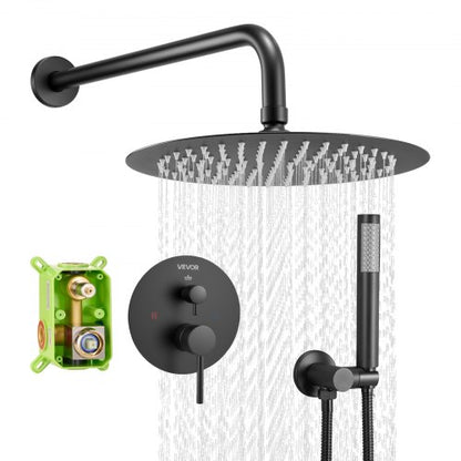 Shower Faucet Set, Rainfall Bathroom Shower System with 10-Inch Round Rain Shower Head and Handheld Spray, Wall Mounted Bath Fixtures with Brass Valve and Trim Kit, Matte Black