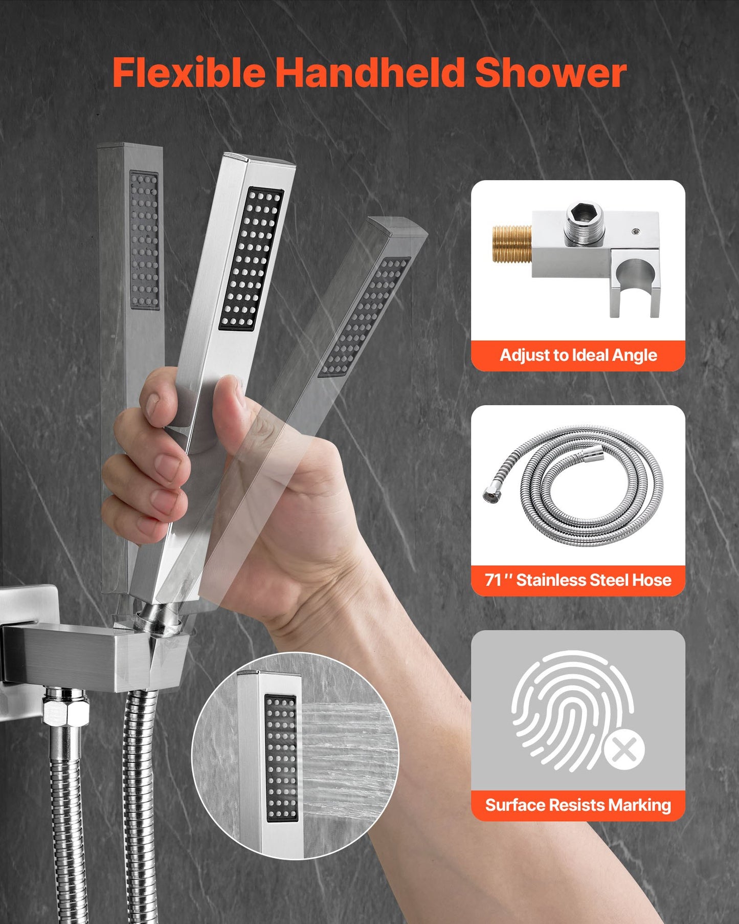 Shower Faucet Set, Rainfall Bathroom Shower System with 12-Inch Square Rain Shower Head and Handheld Spray, Wall Mounted Bath Fixtures with Brass Valve and Trim Kit, Brushed Nickel