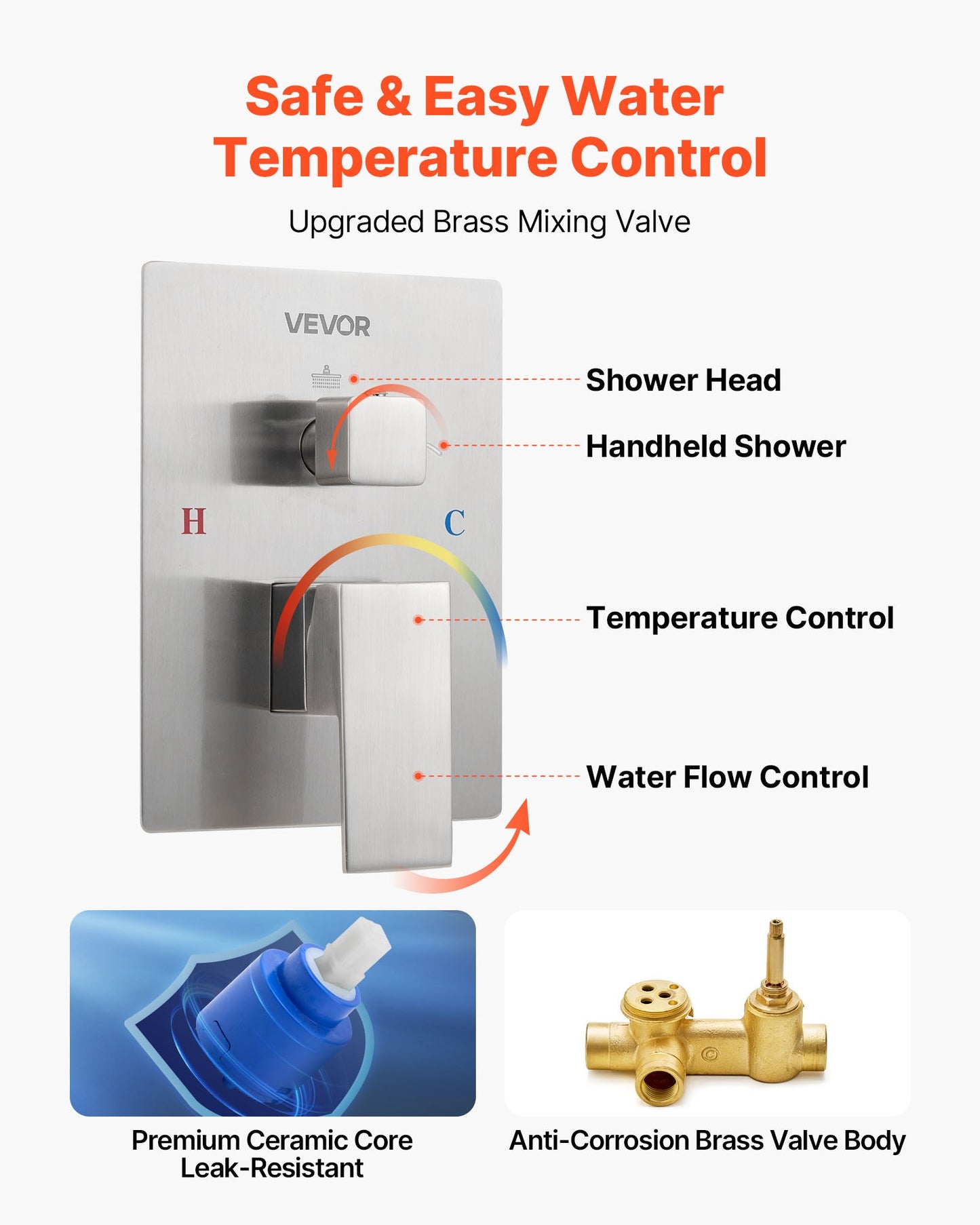 Shower Faucet Set, Rainfall Bathroom Shower System with 12-Inch Square Rain Shower Head and Handheld Spray, Wall Mounted Bath Fixtures with Brass Valve and Trim Kit, Brushed Nickel