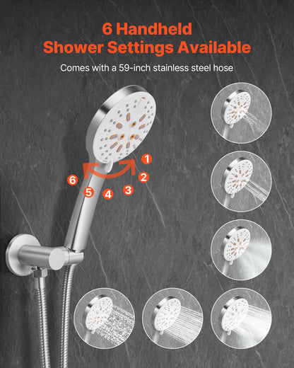 Shower Faucet Set, Rainfall Bathroom Shower System with 10-Inch Round Rain Shower Head and Handheld Spray, Wall Mounted Bath Fixtures with Brass Valve and Trim Kit, Brushed Nickel