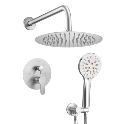 Shower Faucet Set, Rainfall Bathroom Shower System with 10-Inch Round Rain Shower Head and Handheld Spray, Wall Mounted Bath Fixtures with Brass Valve and Trim Kit, Brushed Nickel