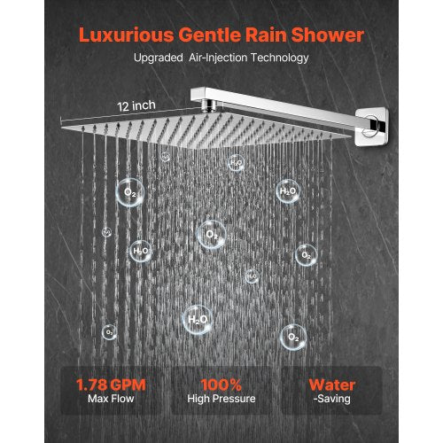 Shower mixer set 12" square rain shower head and hand shower set silver chrome
