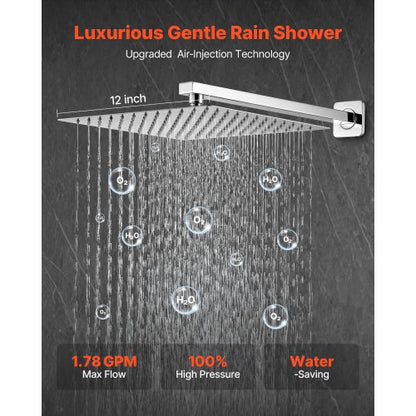 Shower mixer set 12" square rain shower head and hand shower set silver chrome