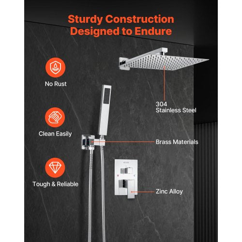 Shower mixer set 12" square rain shower head and hand shower set silver chrome