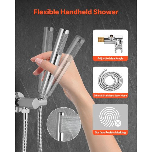 Duschmischer-Set, 25,4 cm, runder Regenduschkopf und Handbrause-Set, Silberchrom | EU