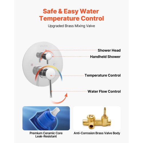 Duschmischer-Set, 25,4 cm, runder Regenduschkopf und Handbrause-Set, Silberchrom | EU