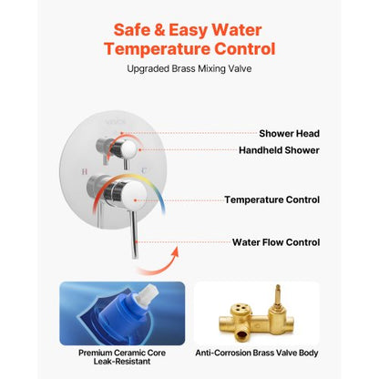 Duschmischer-Set, 25,4 cm, runder Regenduschkopf und Handbrause-Set, Silberchrom | EU