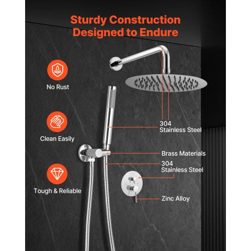Duschmischer-Set, 25,4 cm, runder Regenduschkopf und Handbrause-Set, Silberchrom | EU