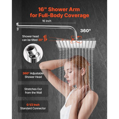 Shower mixer set 10" square rain shower head and hand shower set silver chrome