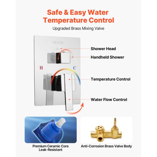 Shower mixer set 10" square rain shower head and hand shower set silver chrome