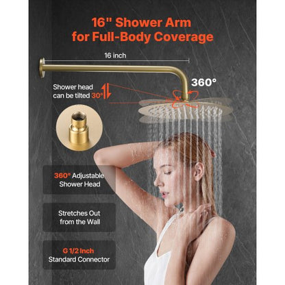 Duschmischer-Set, 10 Zoll, runder Regenduschkopf und Handbrause-Set, gebürstetes Gold