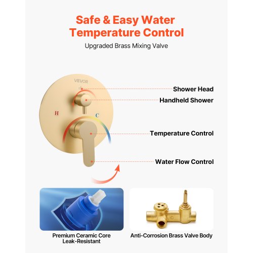 Duschmischer-Set, 10 Zoll, runder Regenduschkopf und Handbrause-Set, gebürstetes Gold