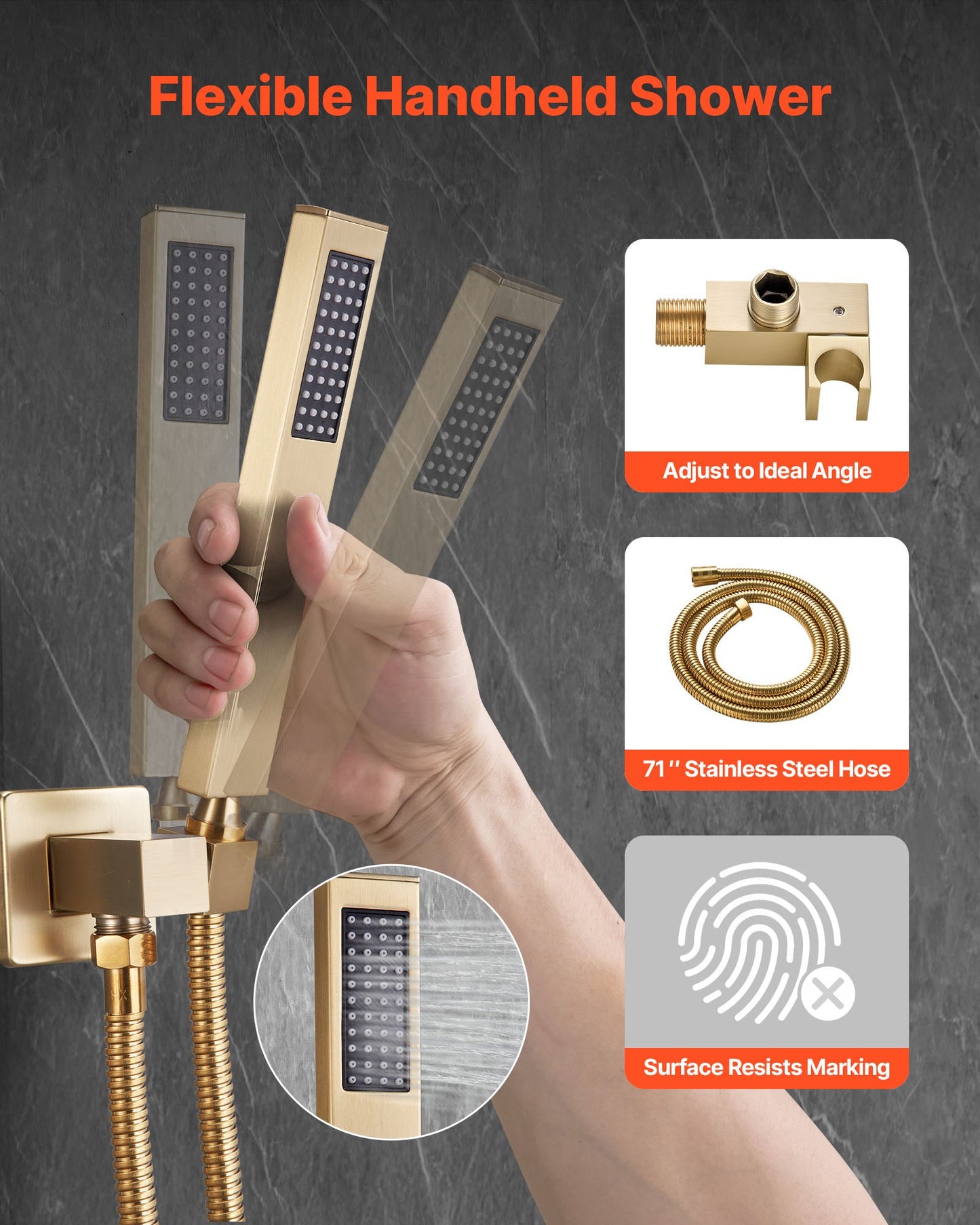 Shower Faucet Set, Rainfall Bathroom Shower System with 12-Inch Square Rain Shower Head and Handheld Spray, Wall Mounted Bath Fixtures with Brass Valve and Trim Kit, Brushed Gold