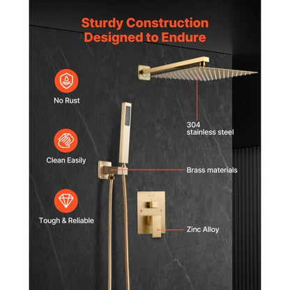 Duschblandareset 10" fyrkantigt regnduschhuvud och handduschset borstat guld