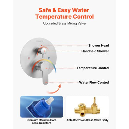 Shower mixer set 10" round rain shower head and hand shower set brushed nickel