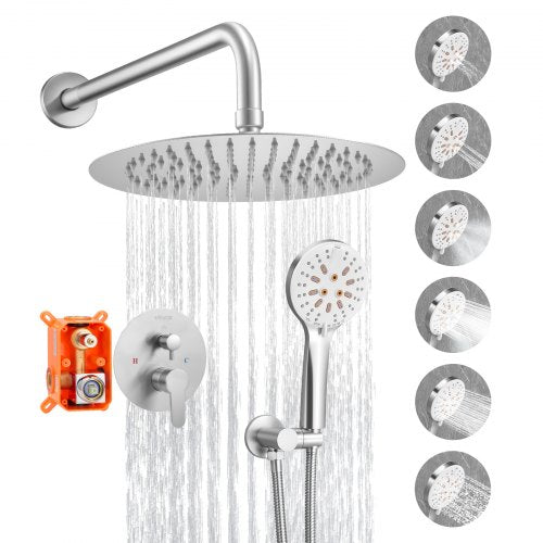 Shower mixer set 10" round rain shower head and hand shower set brushed nickel
