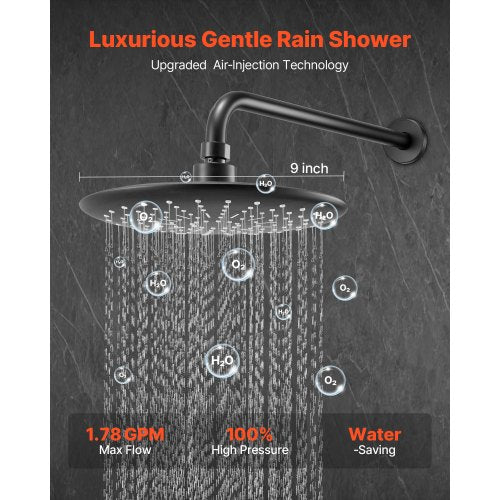 Shower mixer set 9" round rain shower head and hand shower set matte black