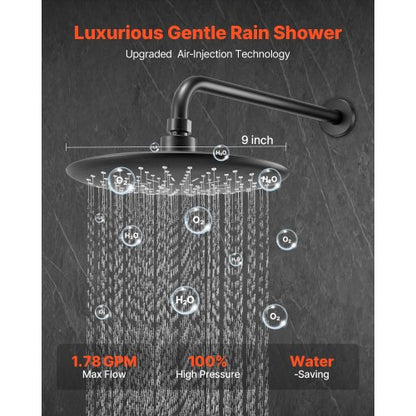 Shower mixer set 9" round rain shower head and hand shower set matte black