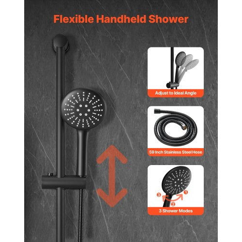 Shower mixer set 9" round rain shower head and hand shower set matte black