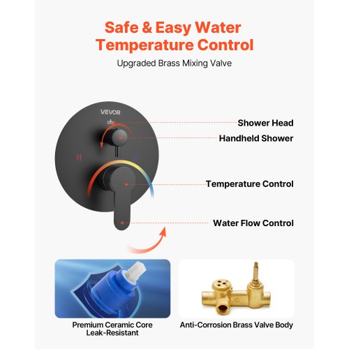 Shower mixer set 9" round rain shower head and hand shower set matte black