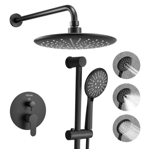 Shower mixer set 9" round rain shower head and hand shower set matte black
